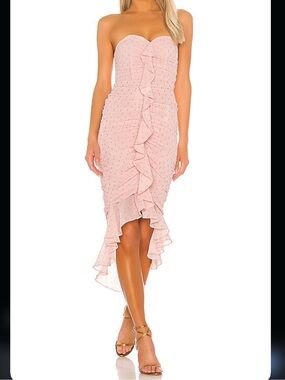 Michael Costello x Revolve Vega Strapless Blush Pink w/ Gold Speckles Midi Dress